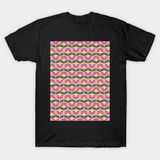 Purple and Yellow Flowers and Leaves Seamless Pattern 1970s Inspired T-Shirt